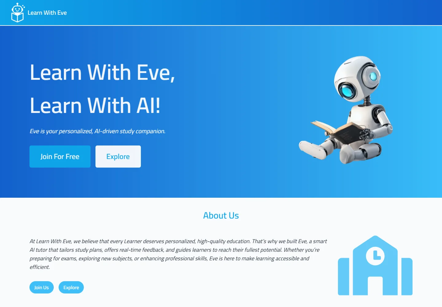 Learn With Eve website, showing the learning platform